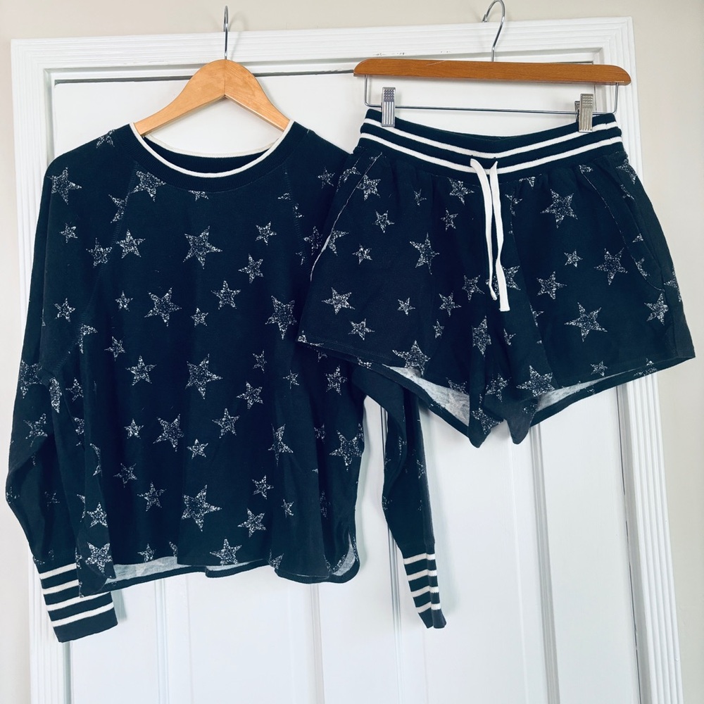 Splendid Heritage Star Graphics 2pc Shorts Set Sz XS Navy French Terry
